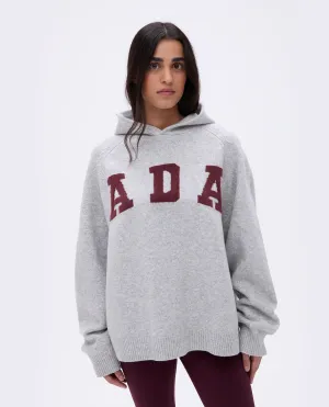 ADA Oversized Knit Hoodie - Light Grey Melange/Burgundy