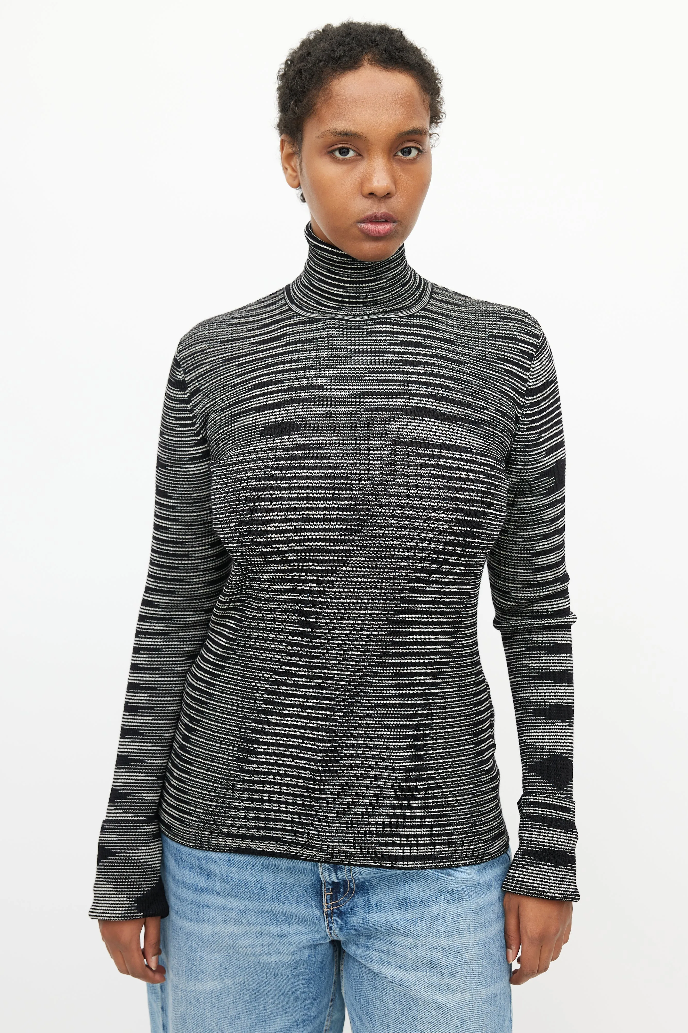 Black & White Stripe Turtleneck Top