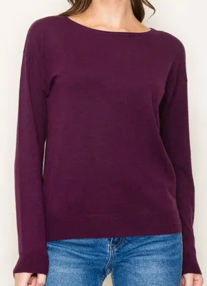 Boat Neck Long Sleeve Pullover Sweater in Plum by Staccato