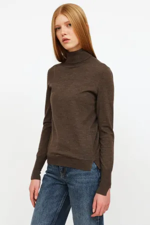 Brown Wool Turtleneck Top