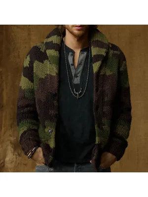 Camouflage Jacquard Lapel Cardigan Sweater