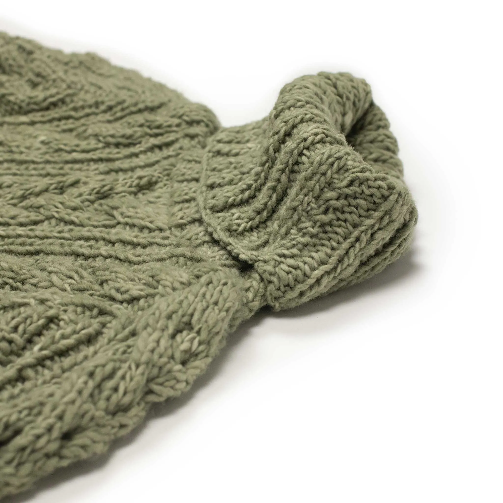 Chamula hand-knit Fisherman Turtleneck sweater in Light Military green wool