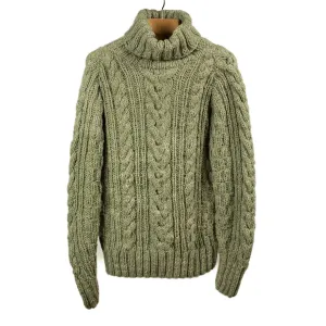 Chamula hand-knit Fisherman Turtleneck sweater in Light Military green wool