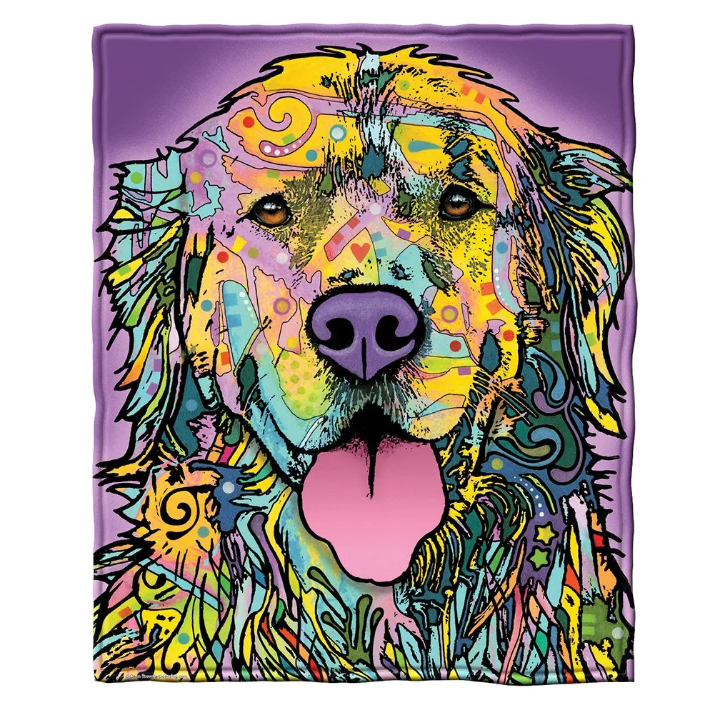 Colorful Golden Retriever Fleece Blanket For Bed, 50" X 60" Dean Russo