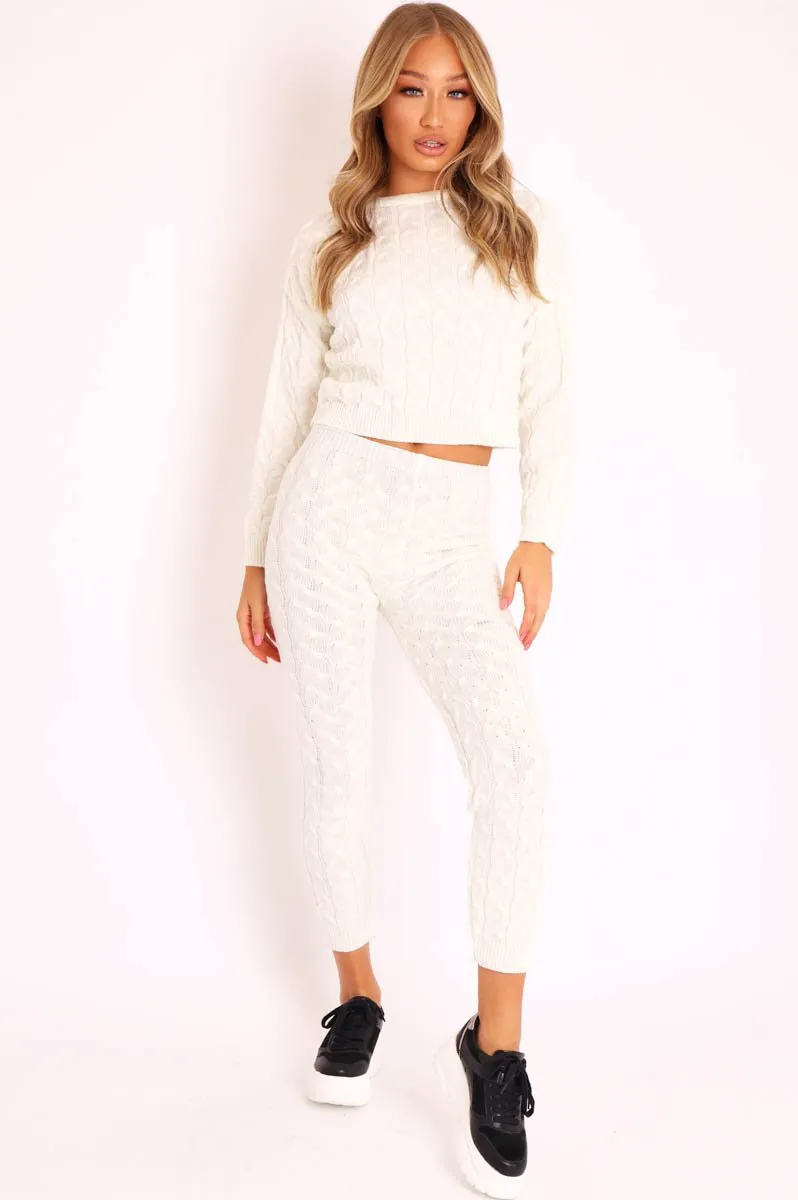 Cream Cable Knit Sweater and Leggings Loungewear Co-ord - Ionia