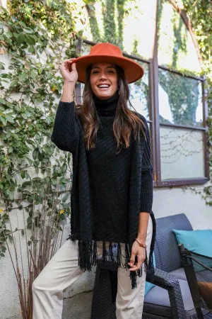 Crisp Mornings Poncho Sweater: Black