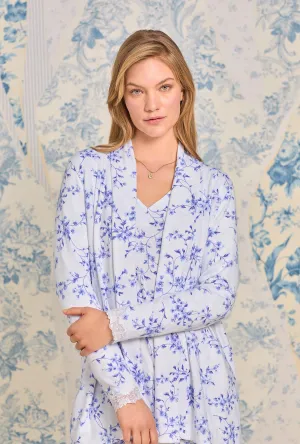 Cozy Delicate Blue Floral Knit Sweater Wrap