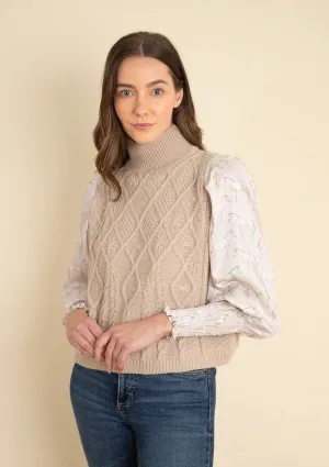 Ellie Cable Knit Sweater with Printed Sleeves