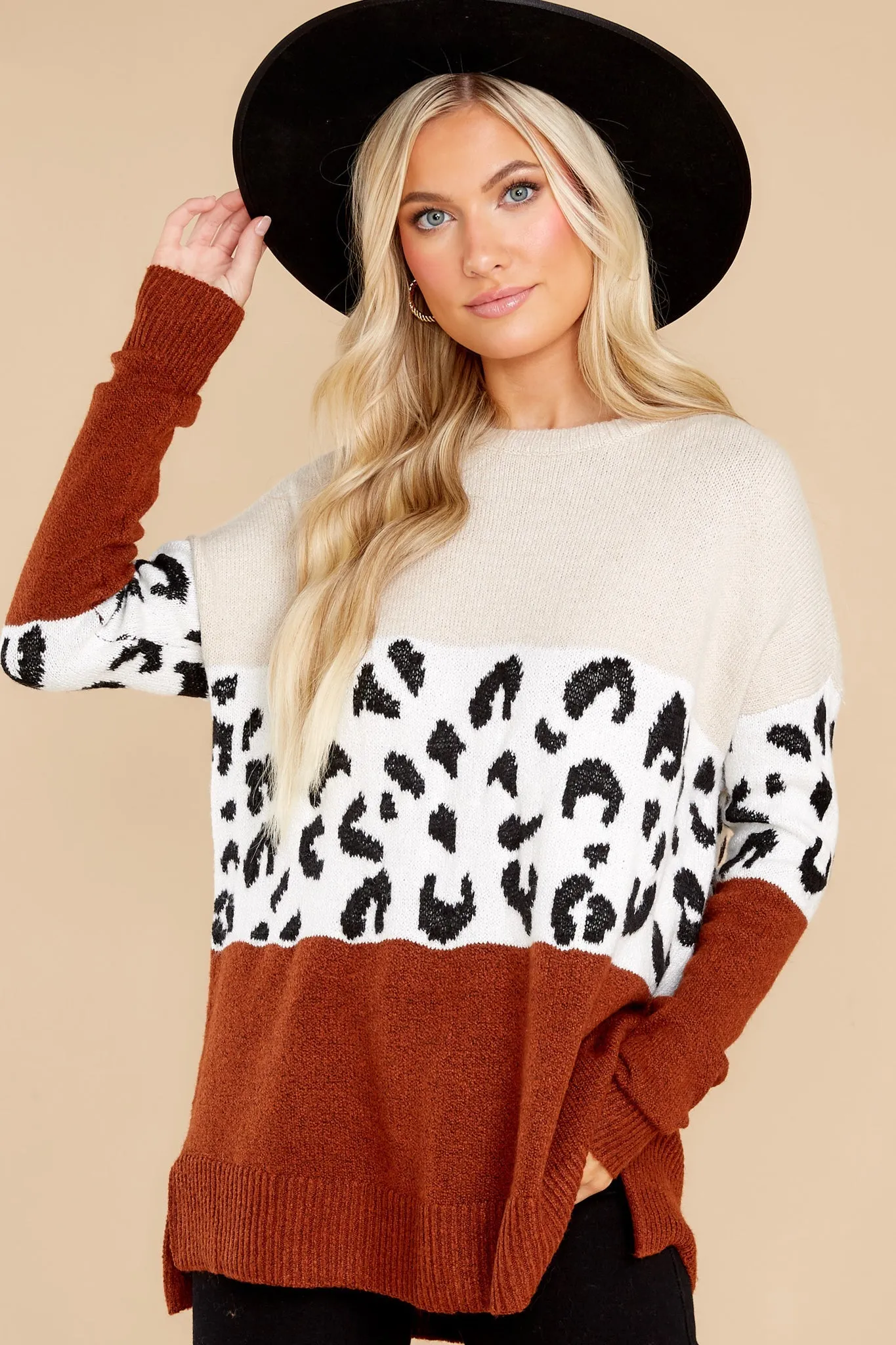 Feelin' Edgy Oatmeal Leopard Print Sweater