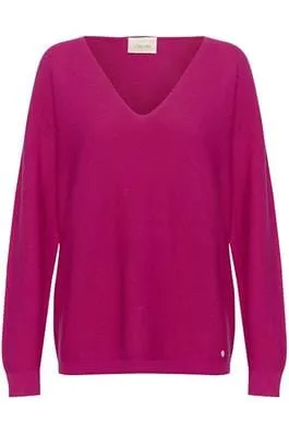 FUCHSIA V NECK COTTON SWEATER