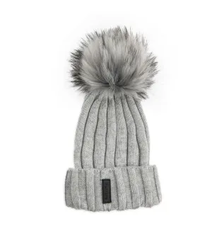 Maniere Grey Ribbed Merino Wool Hat With Grey Pom