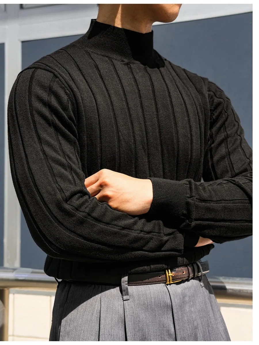 Men's Striped Knit Turtleneck Sweater