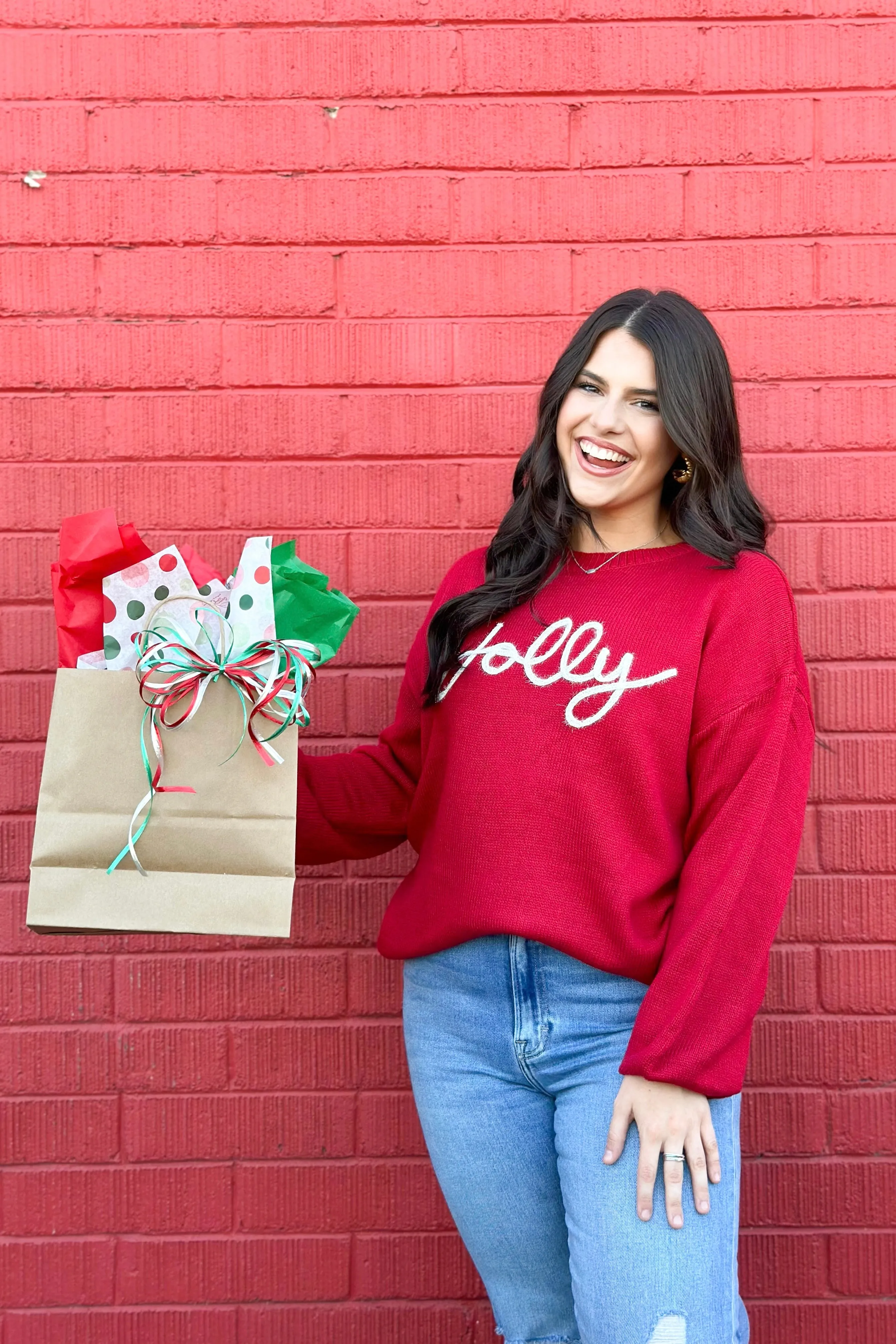 Red Jolly Long Sleeve Sweater