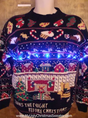 TWAS THE NIGHT 80s Light Up Ugly Xmas Sweater