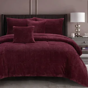 Waffle Fleece Burgundy 3 Pcs Comforter Set Queen